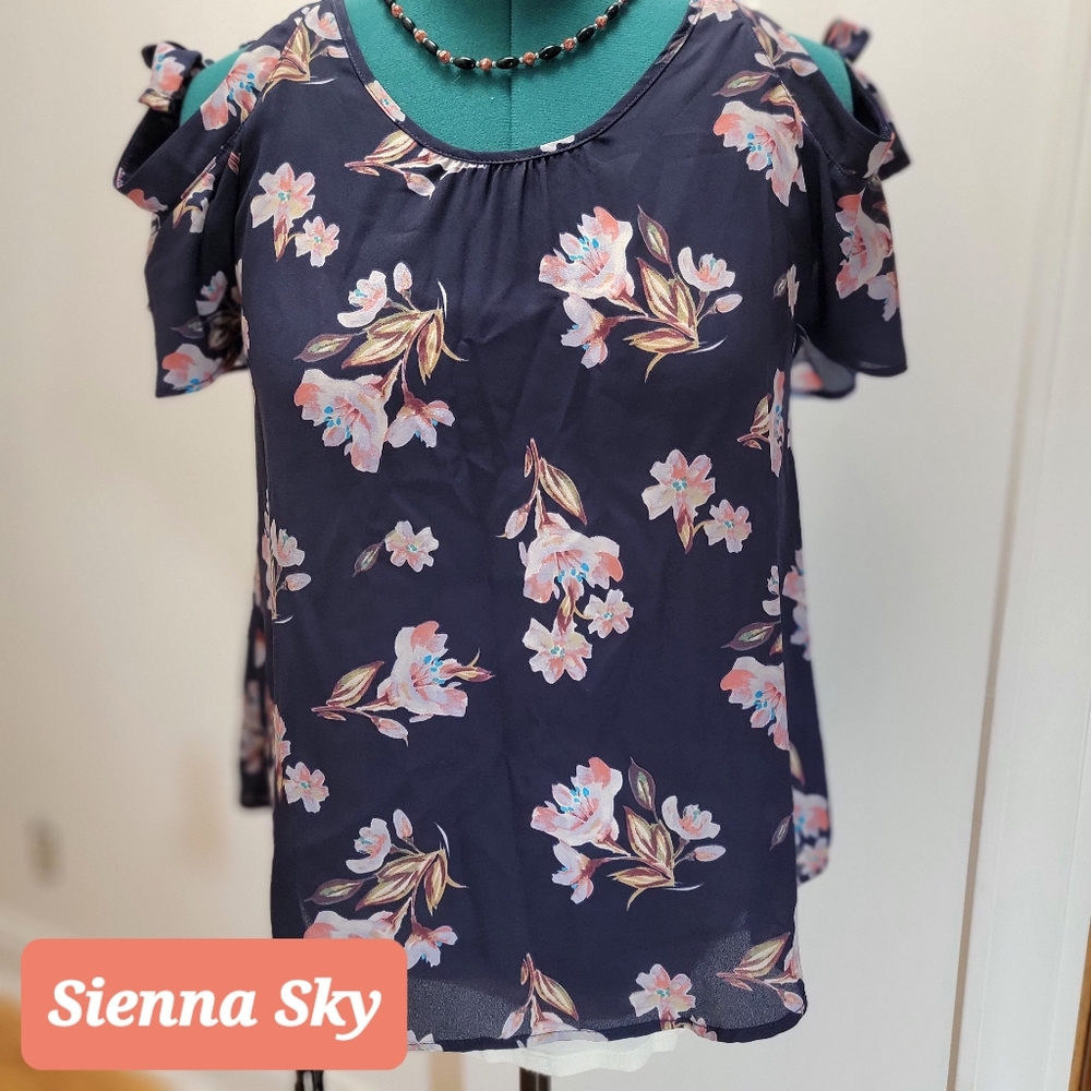 Sienna sky cold shoulder top size medium semi sheer fabric